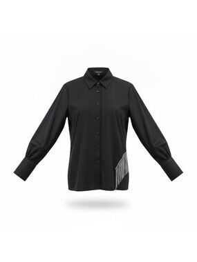 Lea & Viola Womens Black Cotton Button-Up Shirt With Rhinestone Fringe Size M
